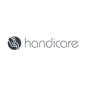 Handicare logo featuring a stylized figure using a stairlift inside a circle, next to the word "handicare" in a modern, lowercase font—representing one of the trusted stairlift brands.