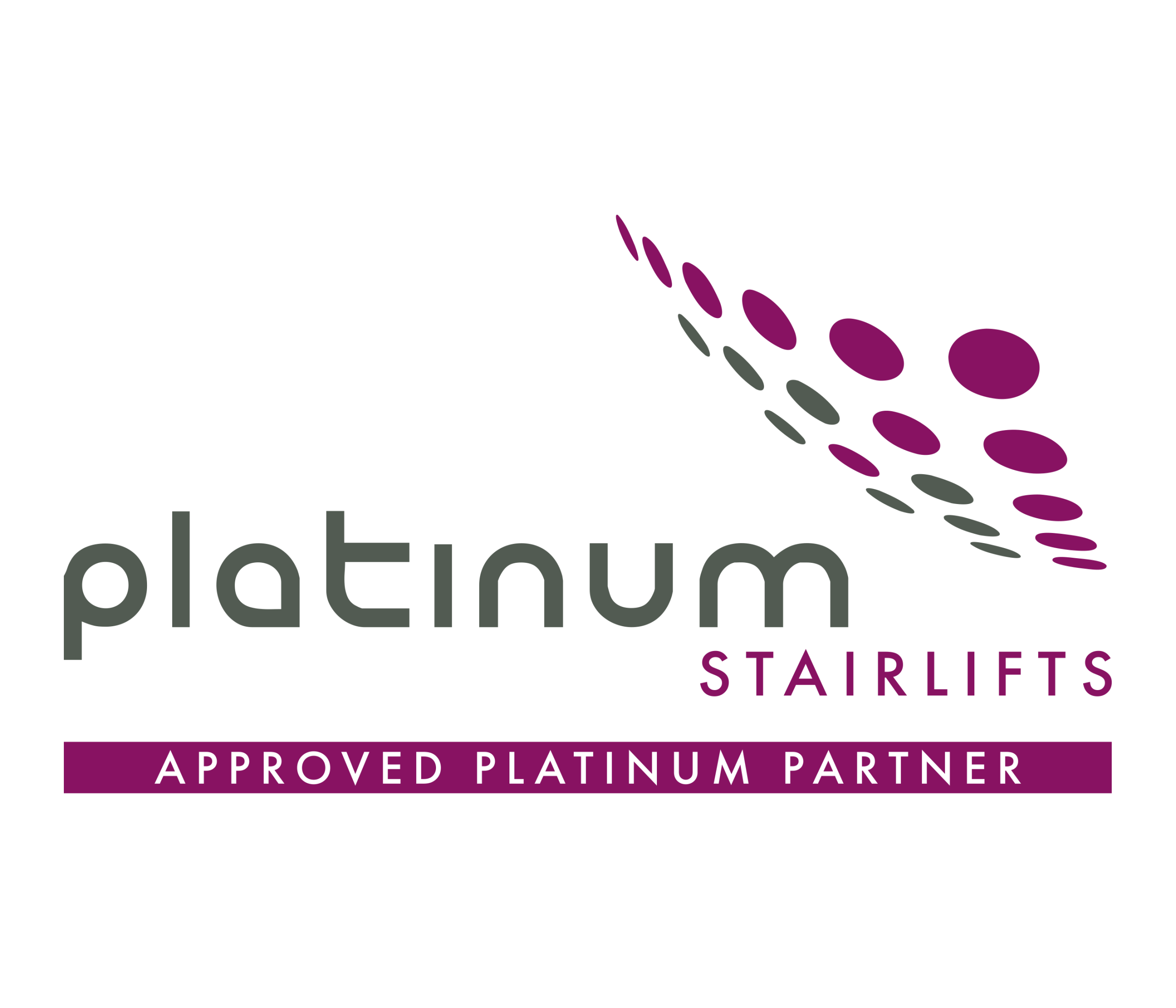 Platinum Stairlifts logo with the text "Approved Platinum Partner" on a purple banner and a stylised dot design above.